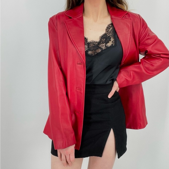 hot chili pepper red vtg leather jacket button up size 6 - Picture 1 of 11